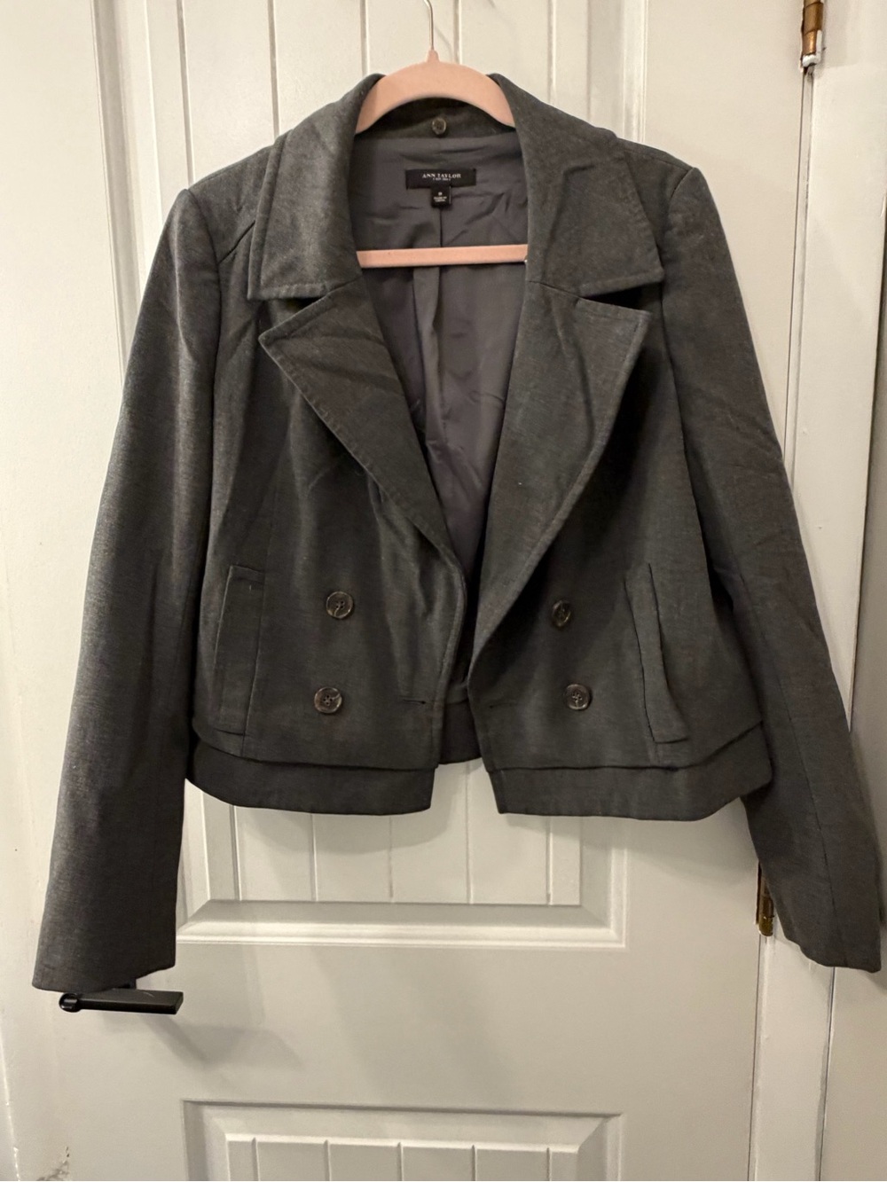 Ann Taylor Charcoal Gray Cropped Double-Breasted Blazer